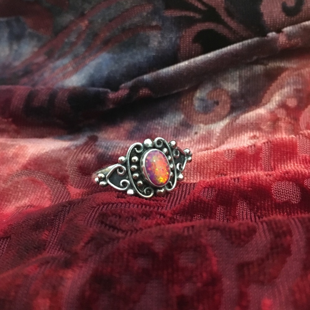 Boho gypsy Mexican fire opal ring